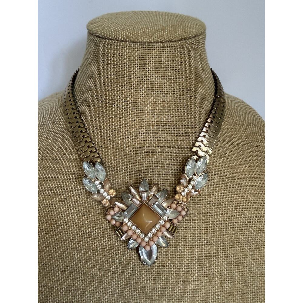 Rare Aldo Statement Bib Necklace Ditomaso 55 New Clear Pink Gold Tone